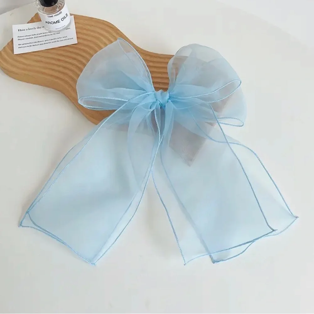 Oversized Blue Tule Bow French Barrette Hair Clip